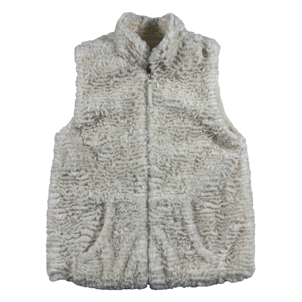 Widgeon Faux Rabbit Fur‎ Vest Girls M (12/14) Ivory Full Zip Pockets